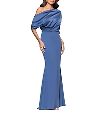 Betsy & Adam One Shoulder Satin Scuba Crepe A-Line Dress