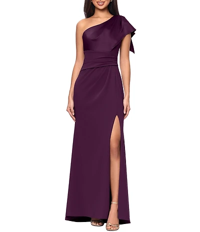 Betsy & Adam One Shoulder Scuba Crepe Gown