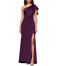 Betsy & Adam One Shoulder Scuba Crepe Gown