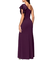 Betsy & Adam One Shoulder Scuba Crepe Gown