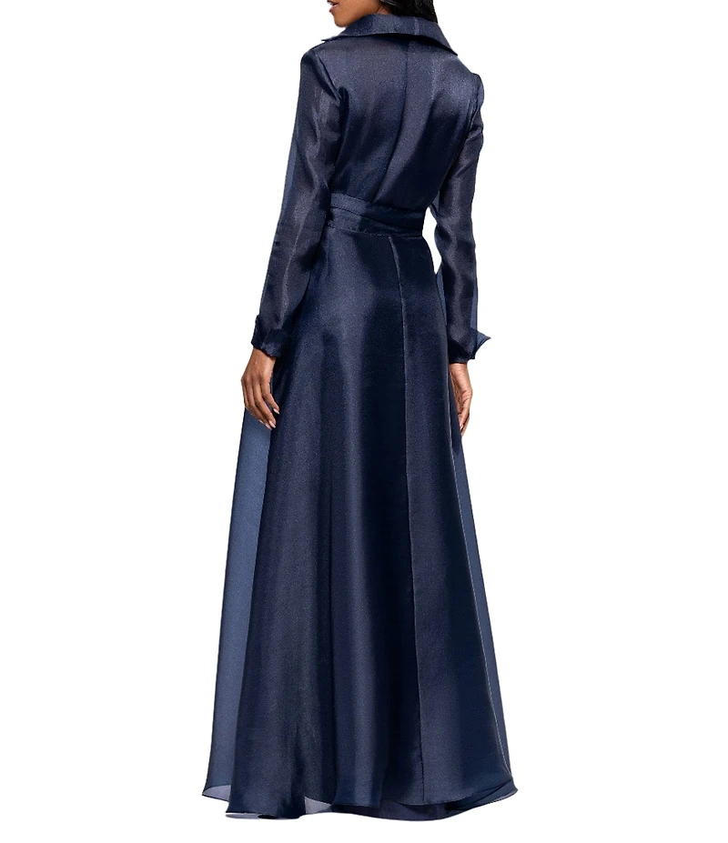 Betsy & Adam Organza Button Down Long Sleeve Gown