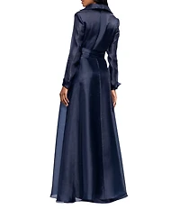 Betsy & Adam Organza Button Down Long Sleeve Gown