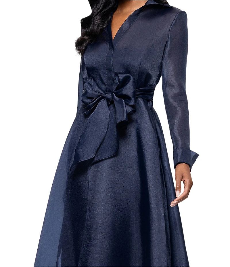 Betsy & Adam Organza Button Down Long Sleeve Gown