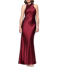 Betsy & Adam Petite Size Charmeuse Cowl Neck Sleeveless Tie Neck Slip Gown