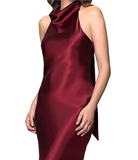 Betsy & Adam Petite Size Charmeuse Cowl Neck Sleeveless Tie Neck Slip Gown
