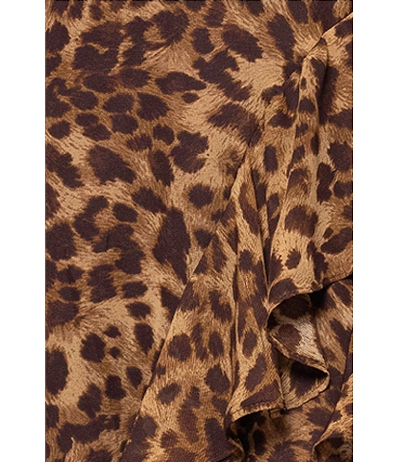 Betsy & Adam Petite Size Chiffon Halter Neck Sleeveless Ruffled Leopard Print Maxi Dress