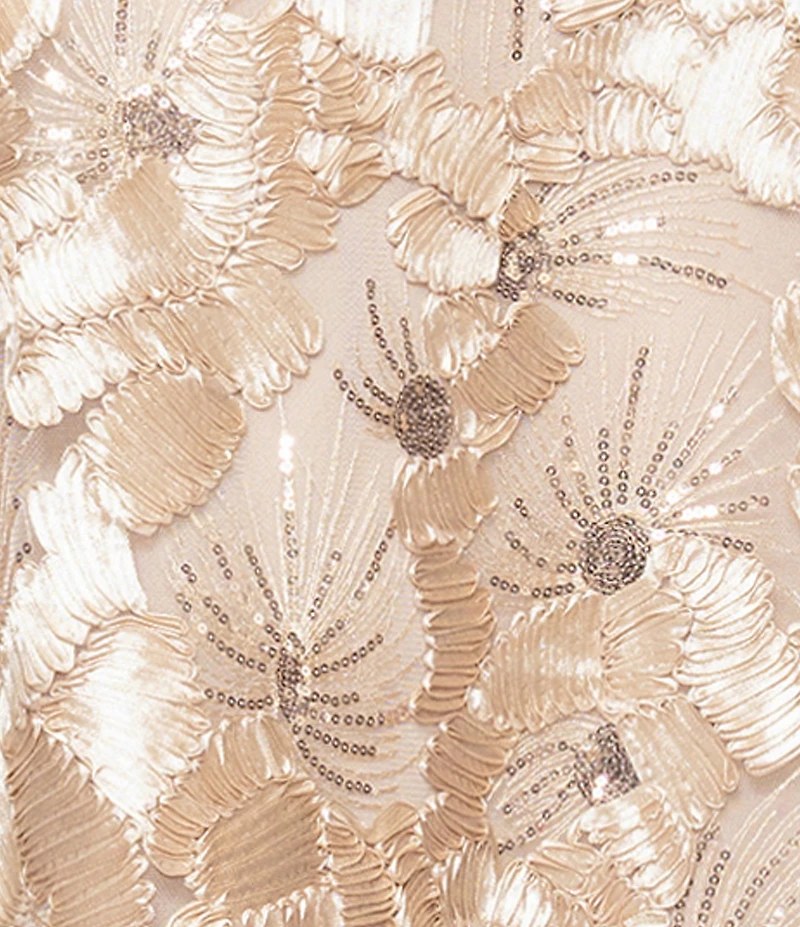 Betsy & Adam Petite Size Floral Soutache Off The Shoulder Sleeveless Gown