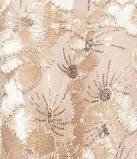 Betsy & Adam Petite Size Floral Soutache Off The Shoulder Sleeveless Gown