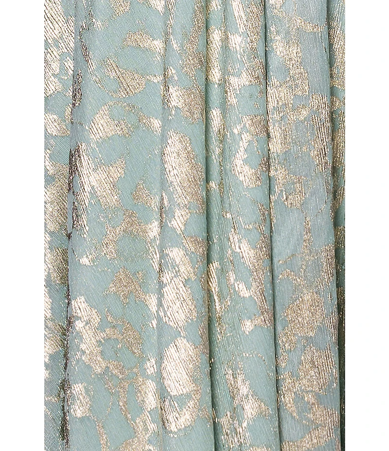 Betsy & Adam Petite Size Foiled Metallic Knit V-Neck Long Sleeve Gown