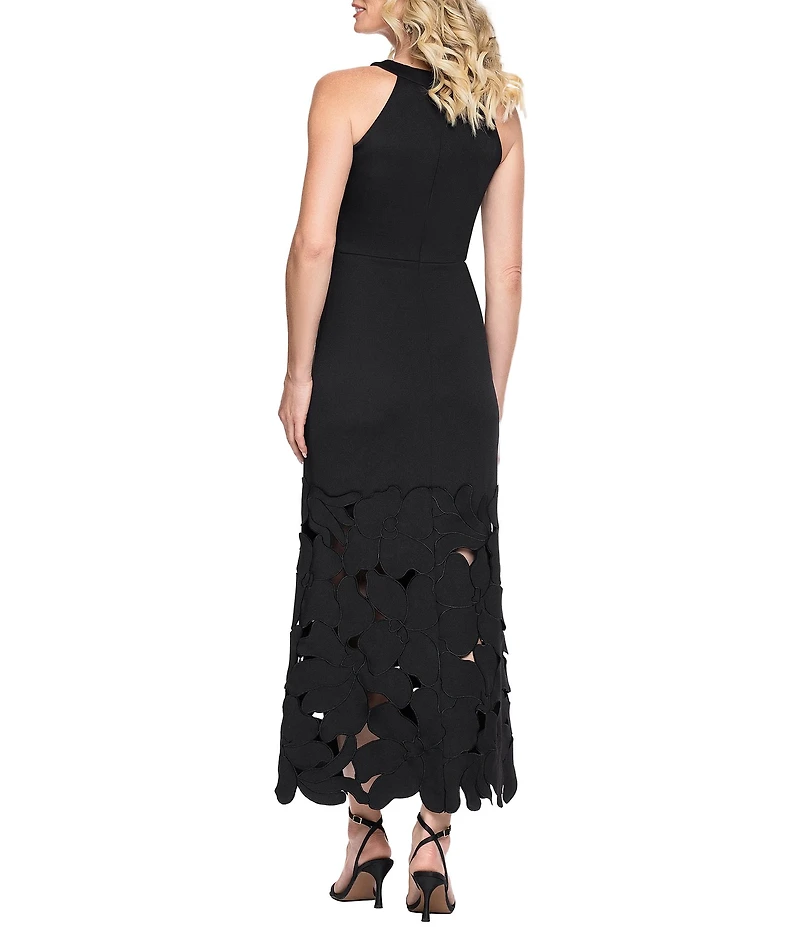 Betsy & Adam Petite Size Halter Neck Sleeveless Floral Cut Out Hem Long Dress