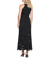 Betsy & Adam Petite Size Halter Neck Sleeveless Floral Cut Out Hem Long Dress