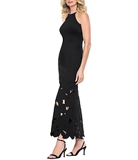 Betsy & Adam Petite Size Halter Neck Sleeveless Floral Cut Out Hem Long Dress