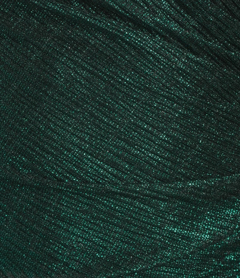 Betsy & Adam Petite Size Metallic Crinkle Long Bubble Sleeve Mock Neck Ruched Gown