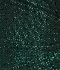 Betsy & Adam Petite Size Metallic Crinkle Long Bubble Sleeve Mock Neck Ruched Gown