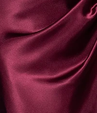 Betsy & Adam Petite Size Off-The-Shoulder Charmeuse Drop Neck Ruched Long Dress