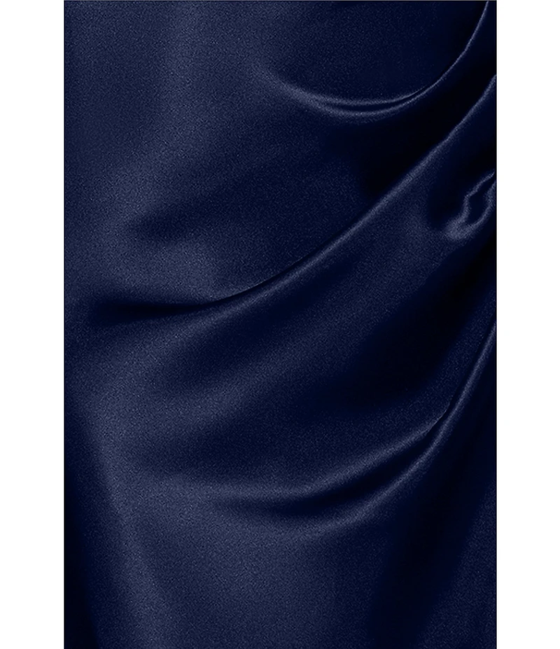 Betsy & Adam Petite Size Off-The-Shoulder Charmeuse Drop Neck Ruched Long Dress