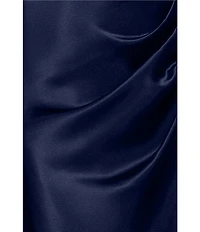 Betsy & Adam Petite Size Off-The-Shoulder Charmeuse Drop Neck Ruched Long Dress