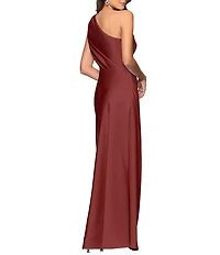 Betsy & Adam Petite Size One Shoulder Satin Long Dress