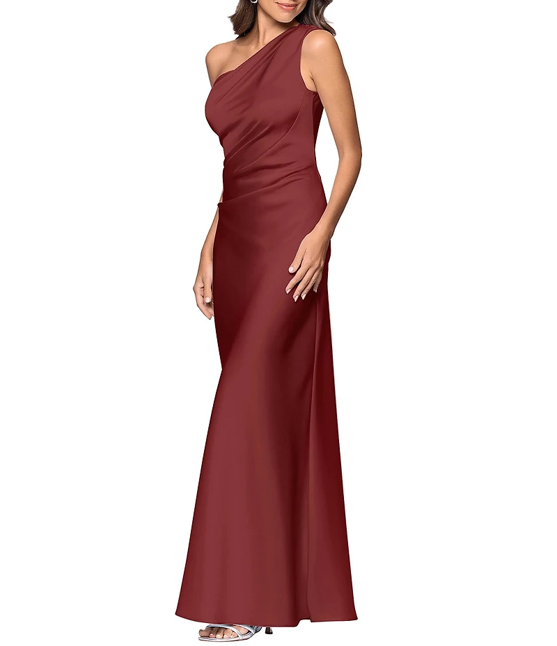 Betsy & Adam Petite Size One Shoulder Satin Long Dress