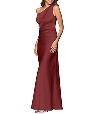 Betsy & Adam Petite Size One Shoulder Satin Long Dress