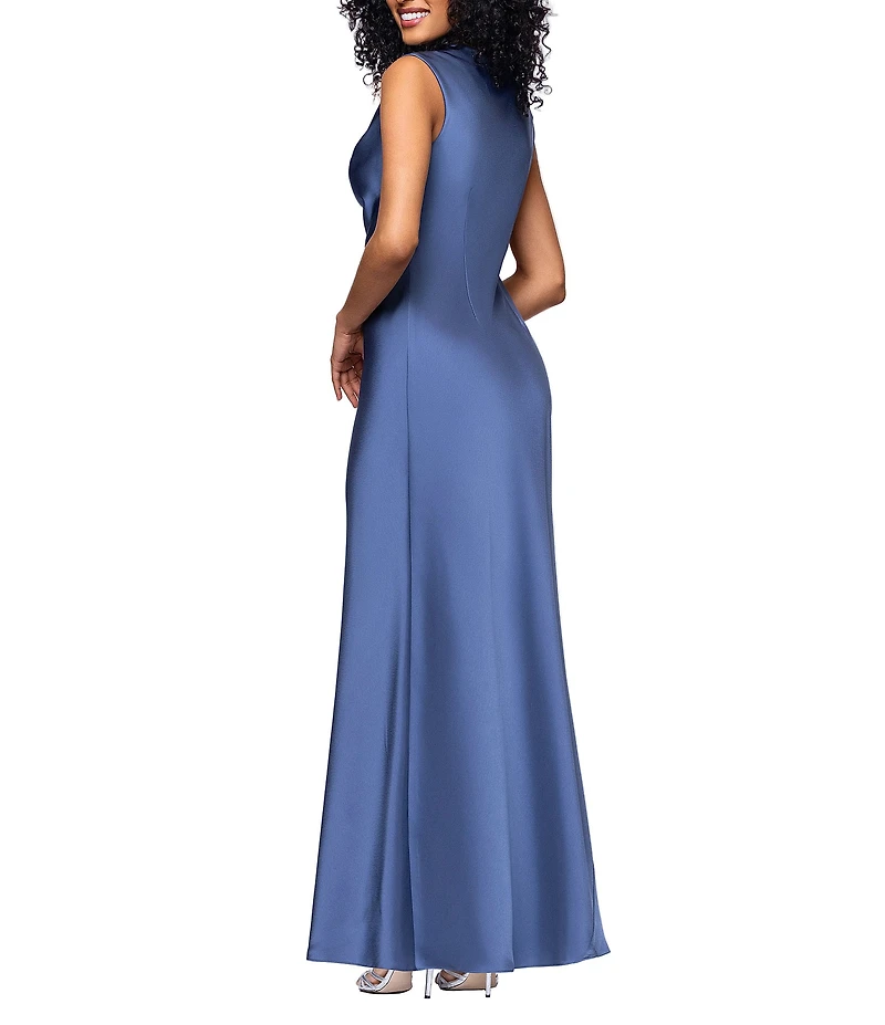 Betsy & Adam Petite Size Satin Cowl Neck Cap Sleeve Gown