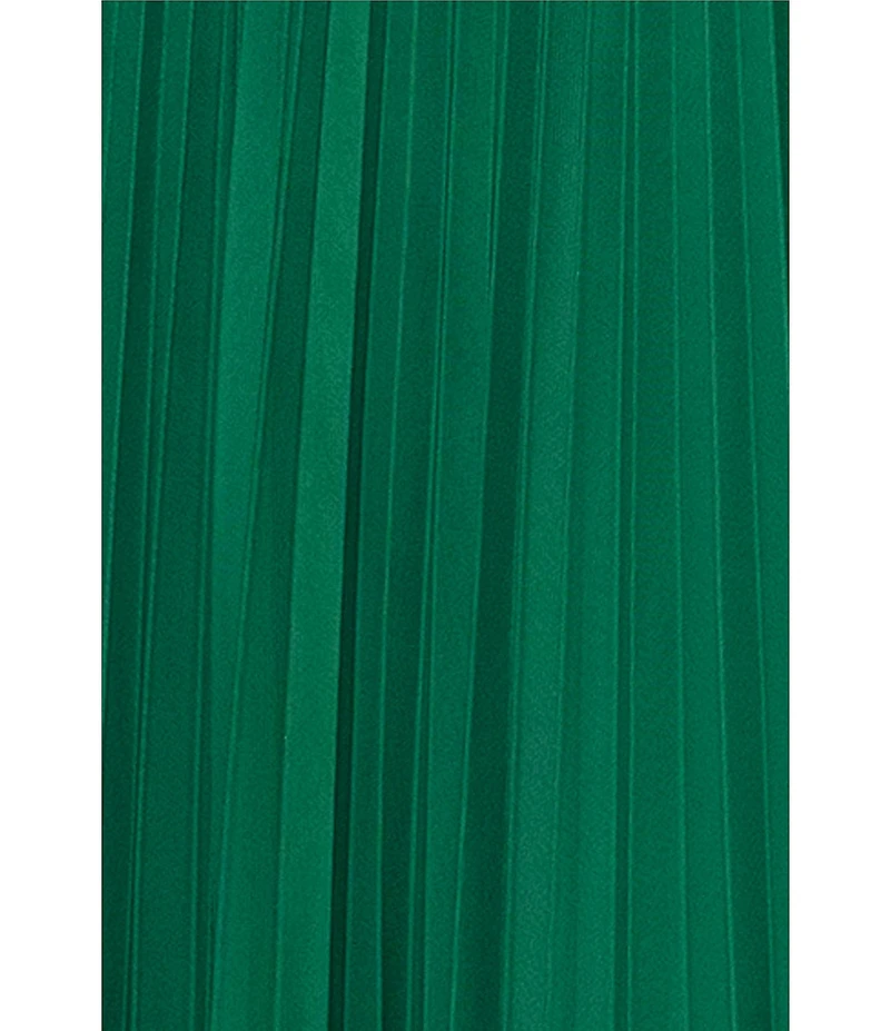 Betsy & Adam Petite Size Sheer Matte Jersey 3/4 Puff Sleeve Pleated Gown