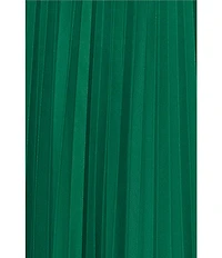Betsy & Adam Petite Size Sheer Matte Jersey 3/4 Puff Sleeve Pleated Gown