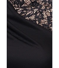 Betsy & Adam Petite Size Sheer Matte Jersey And Lace Mock Neck Sleeveless Gown