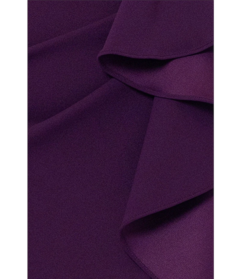 Betsy & Adam Petite Size Sleeveless V-Neck Spiral Ruffle Cascade Gown