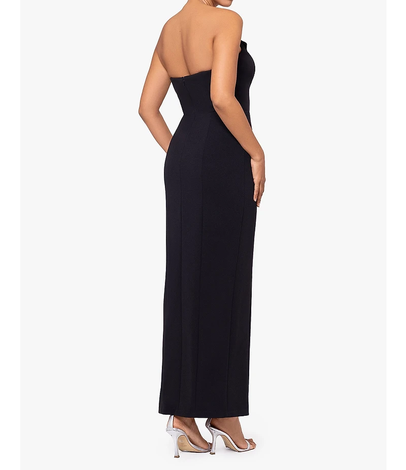 Betsy & Adam Petite Size Sleeveless V-Neck Tuxedo Bodice Scuba Crepe Gown