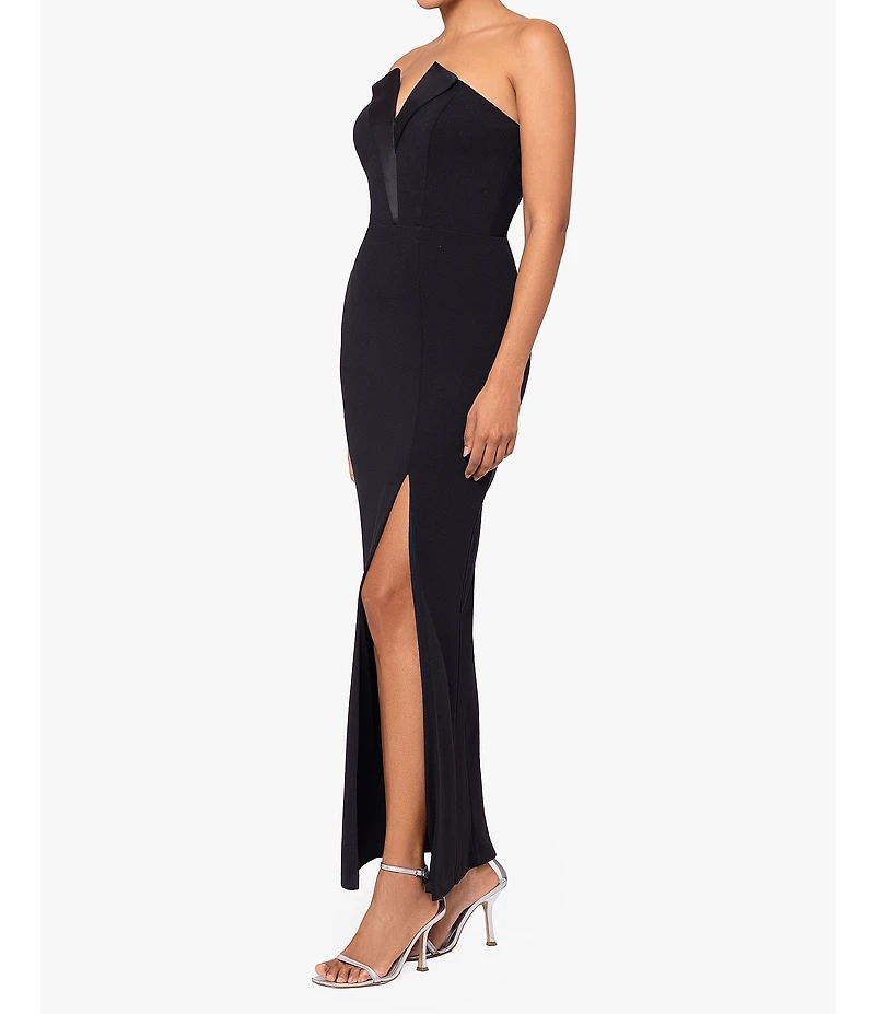Betsy & Adam Petite Size Sleeveless V-Neck Tuxedo Bodice Scuba Crepe Gown