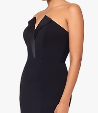 Betsy & Adam Petite Size Sleeveless V-Neck Tuxedo Bodice Scuba Crepe Gown