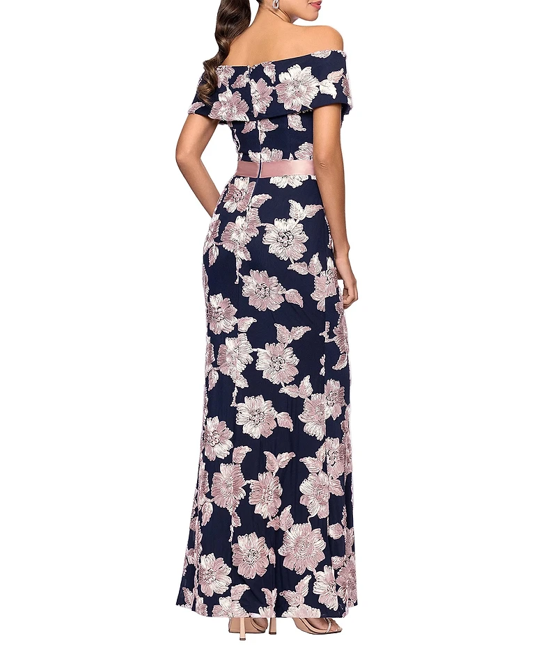 Betsy & Adam Petite Size Soutache Floral Print Off-The-Shoulder Dress