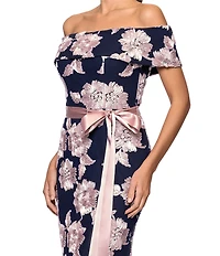 Betsy & Adam Petite Size Soutache Floral Print Off-The-Shoulder Dress