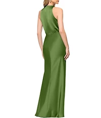 Betsy & Adam Petite Size Surplice Neck Sleeveless Satin Long Dress