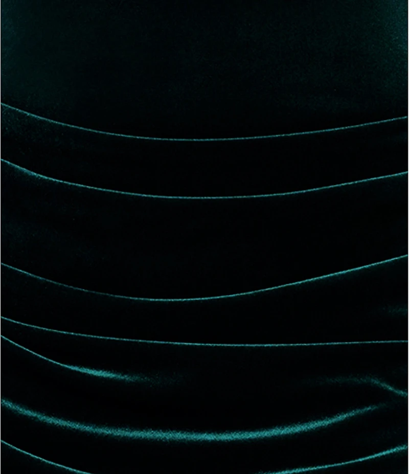 Betsy & Adam Petite Size Velvet Mikado One Shoulder Ruched Mermaid Gown