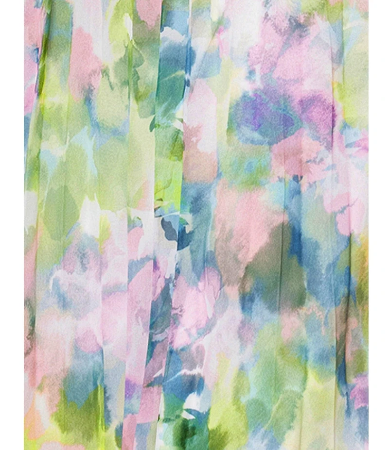 Betsy & Adam Pleated Chiffon Floral Print Strapless Neck Sleeveless Ruffle Gown