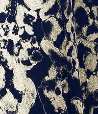 Betsy & Adam Plus Size Abstract Print Foil Metallic Crinkle Mesh V-Neck Long Illusion Balloon Sleeve Gown