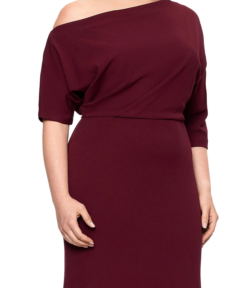 Betsy & Adam Plus Size Asymmetrical Off-the-Shoulder Scuba Crepe Dress