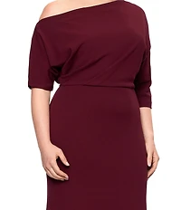 Betsy & Adam Plus Size Asymmetrical Off-the-Shoulder Scuba Crepe Dress