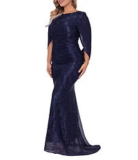 Betsy & Adam Plus Size Cape Sleeve Boat Neck V-Back Dress