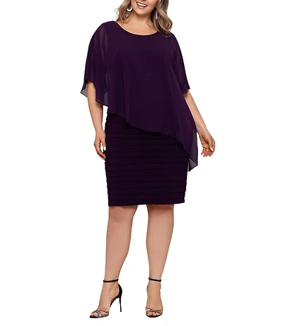 Betsy & Adam Plus Size Chiffon Overlay Sheath Dress