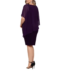 Betsy & Adam Plus Size Chiffon Overlay Sheath Dress