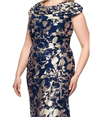 Betsy & Adam Plus Size Cowl Neck Stretch Foil Dress