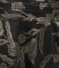 Betsy & Adam Plus Size Floral Print Foil Long Sleeve V-Neck Gown