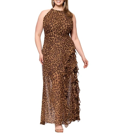 Betsy & Adam Plus Size Halter Neck Leopard Print Maxi Dress