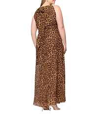 Betsy & Adam Plus Size Halter Neck Leopard Print Maxi Dress
