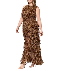 Betsy & Adam Plus Size Halter Neck Leopard Print Maxi Dress