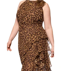 Betsy & Adam Plus Size Halter Neck Leopard Print Maxi Dress