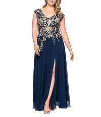 Betsy & Adam Plus Size Long Chiffon Embroidered Floral Sleeveless Dress